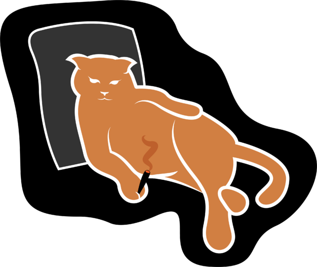 A cat with a cigarette in bed