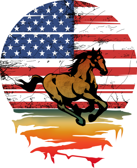 horse american flag vintage sunset 4th of July