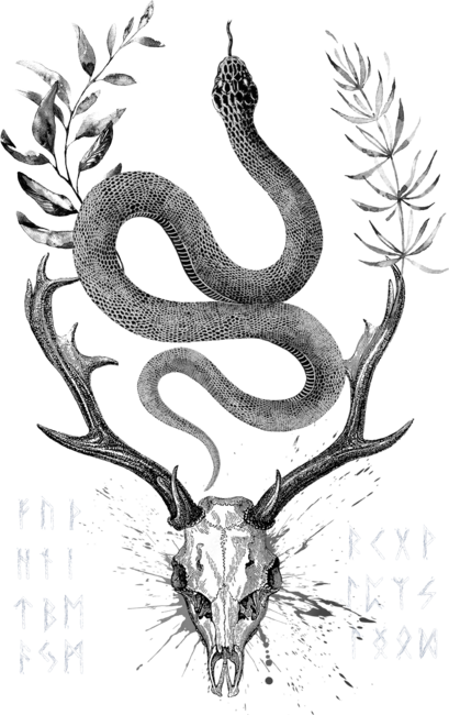 Snake, Deer and Runes in Nordic Style