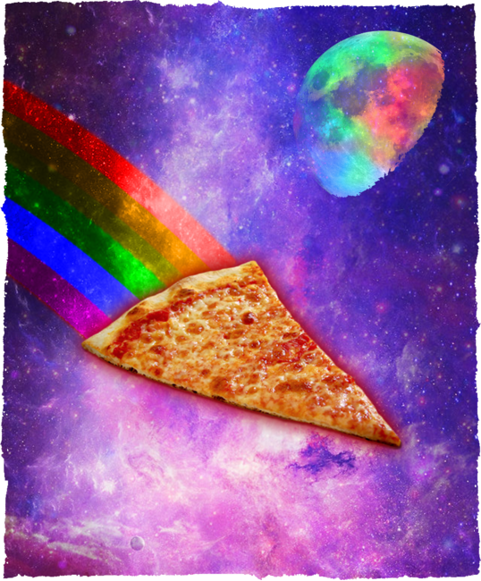Awesome Flying Pizza Rainbow in Space