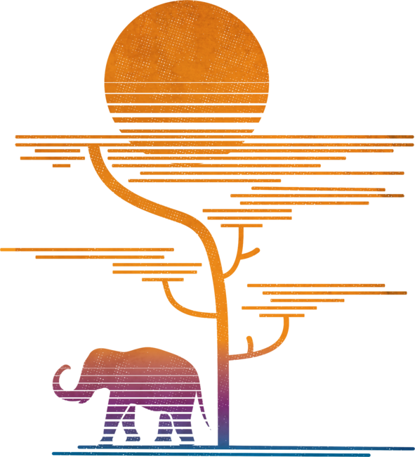 Savanna Elephant with Tree under Sunset by venusimagination