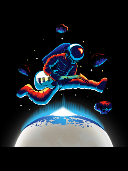 Funny astronaut Playing Guitar in Space by DeRose93