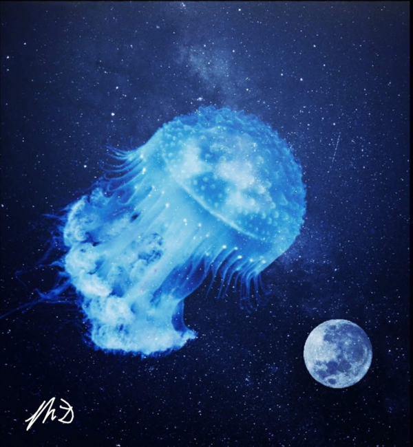 Blue Space Jellyfish Moon by mdartwork6