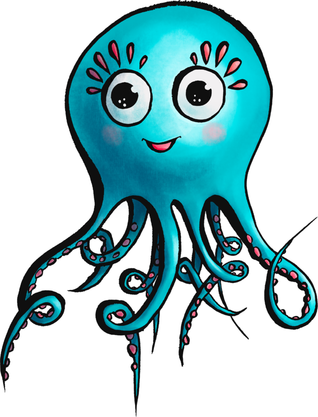 Cute Blue Octopus - Kawaii Cartoon Sea Animal by boriana