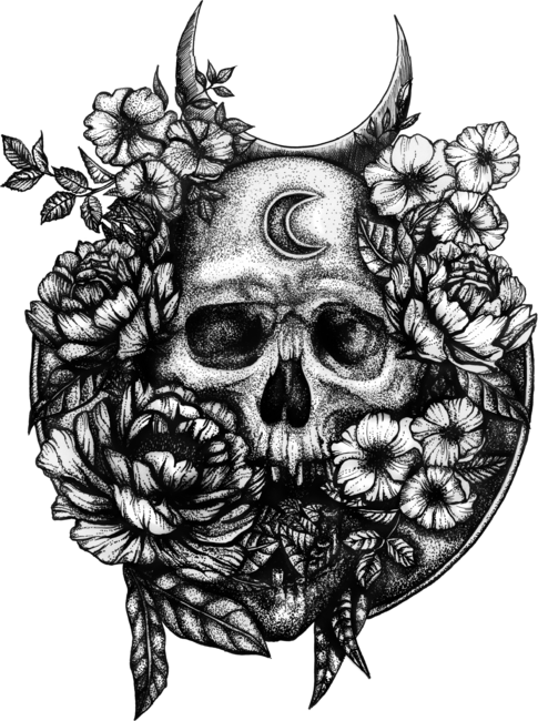 Gothic skull with flowers