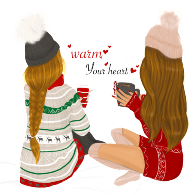 Winter cute Christmas coffee girls