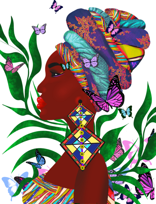 African ,Nigerian woman ,butterflies art decor