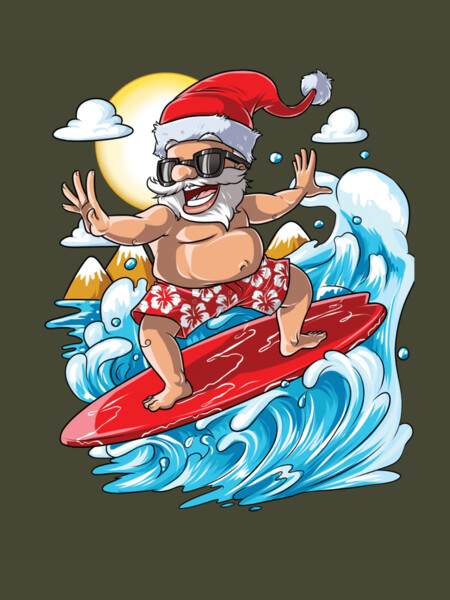 Santa Hawaiian Surfing- Christmas Summer Surf Hawaii