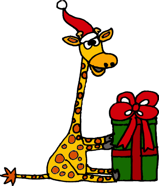 Funny Cool Giraffe Opening Christmas Gift Art