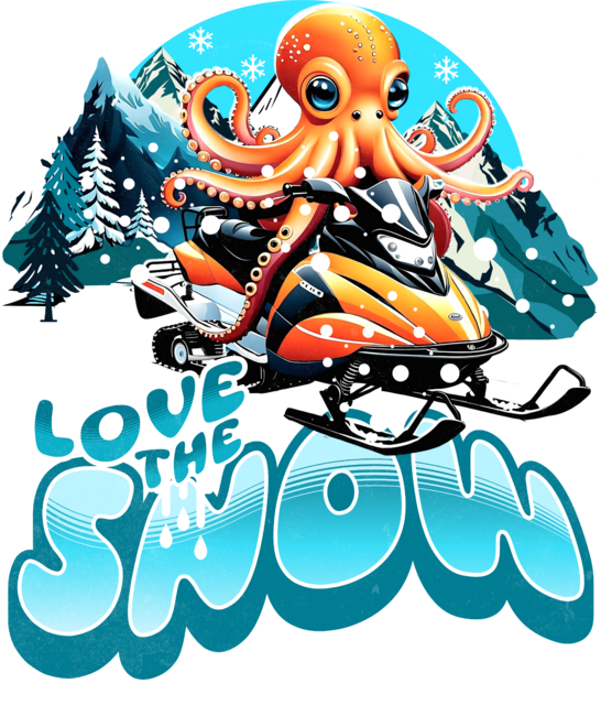Snowmobile Octopus Love The Snow Winter Sport Sled Riding