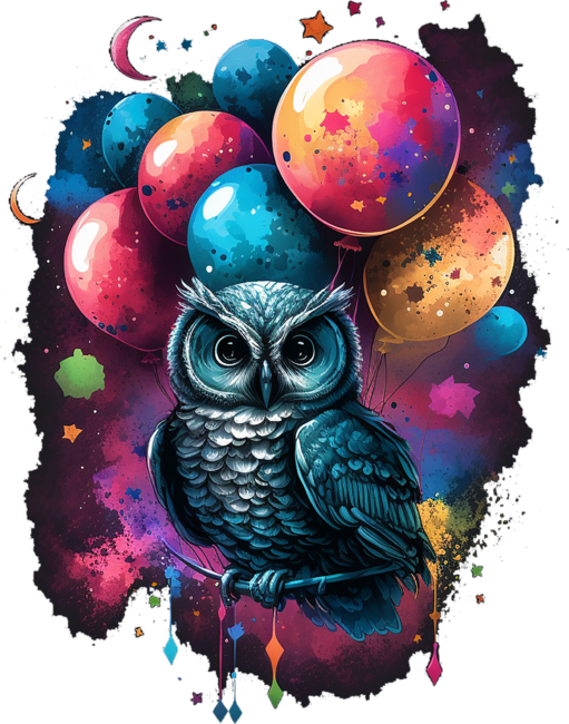 owl with balloons