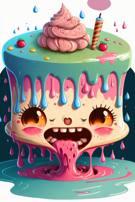 Cake Caricature - January 1st - Yearlong Psychedelic Cute Cakes
