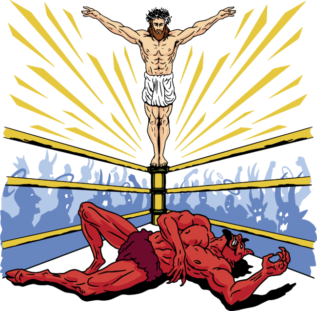 Jesus fighting Satan