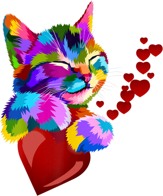 Cute Cat Colorful Funny Valentines Day Hearts Kids Gift T-Shirt