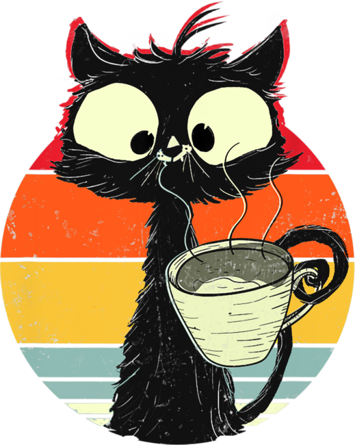 Cute Coffee Cat  Funny Vintage Cat  Black Cat  Retro Cat T-Shirt