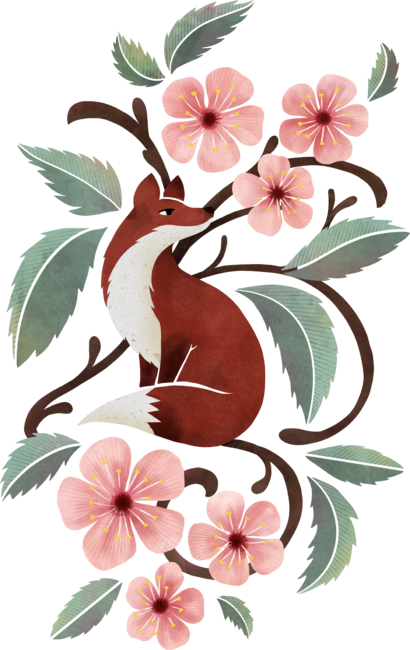 Fox in Cherry Blossoms