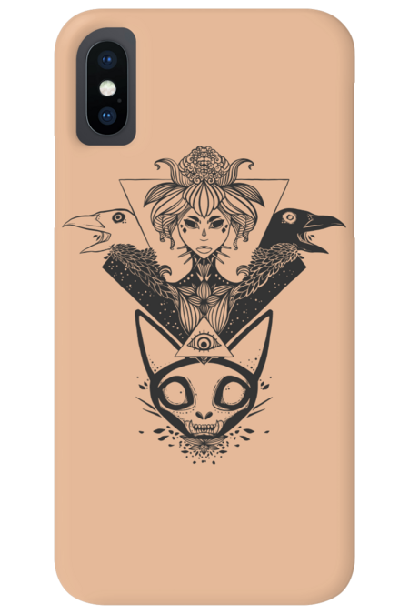 Witch, Cat Skull, And Crows by cellsdividing