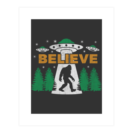 Bigfoot UFO Aliens Shirt BELIEVE Sasquatch Gift T-Shirt
