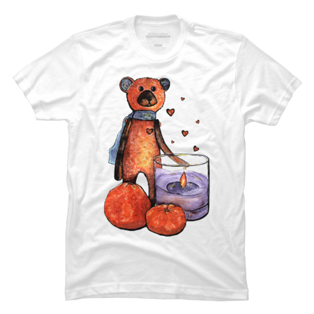 Teddy bear with tangerines and a candle. Hurt by Nirianda