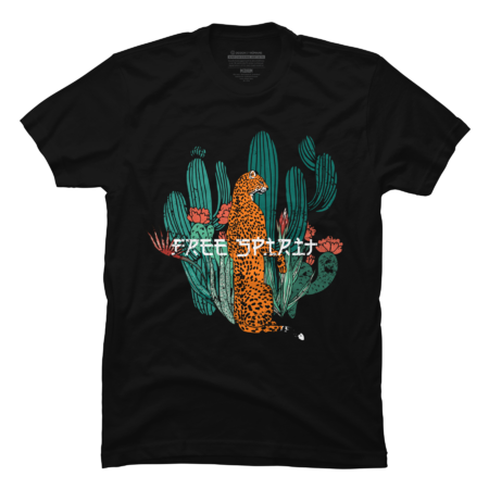 Free spirit slogan.Leopard with cactus.