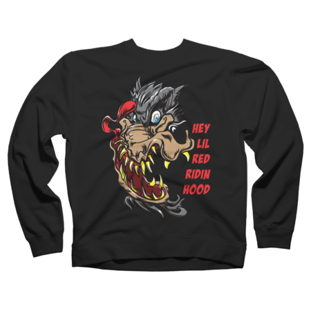 Snarling Cartoon Wolf looking for Lil Red Ridin Hood by eShirtLabs