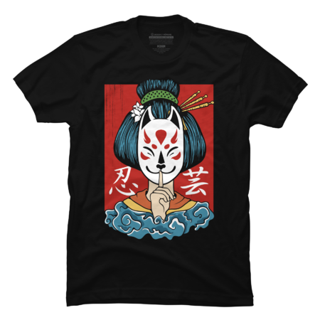 Geisha samurai shirt Kitsune mask traditional girl japanese art