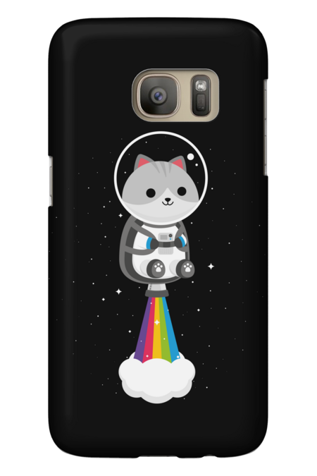 Cat Flying through Space with Rainbow Jetpack by artepillar