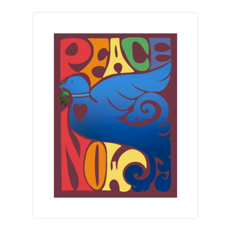Peace Now Dove And Vintage Rainbow Hippie