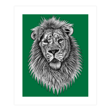 Asiatic lion - big cat - ink illustration by LorenDowding