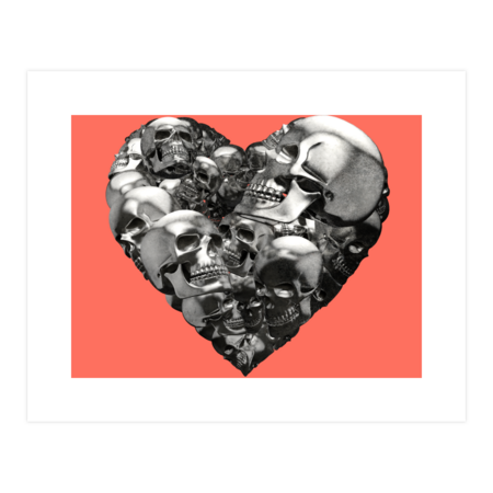 Black And White Pop Art Heart Of Skulls by Beyond