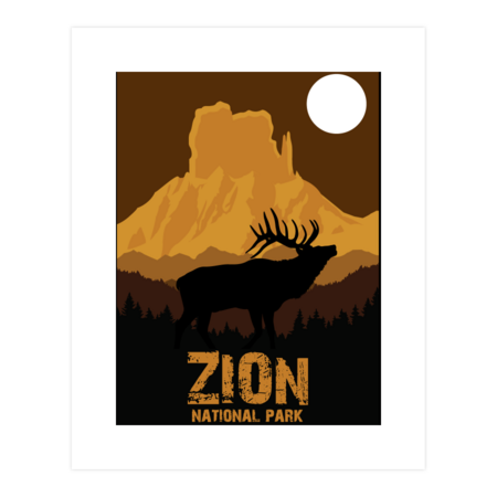 Retro Zion National Park Utah Mountain Mule Deer 80s Vintage