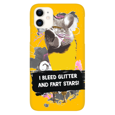 Funny parrot with sign: &quot;I bleed glitter and fart stars!&quot; by WilliamsDesign