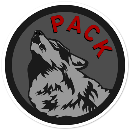 Howling wolf logo with a red letters &quot;Pack&quot;