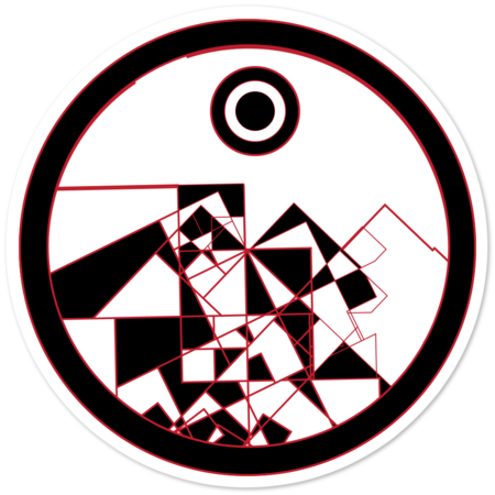 Heat 2 - Black and White shapes in Red stroke, White Background