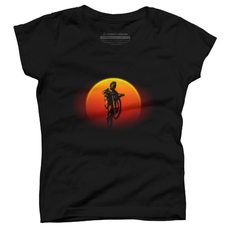 downhill enduro mountain bike rider  jumping sunset background by sutowo