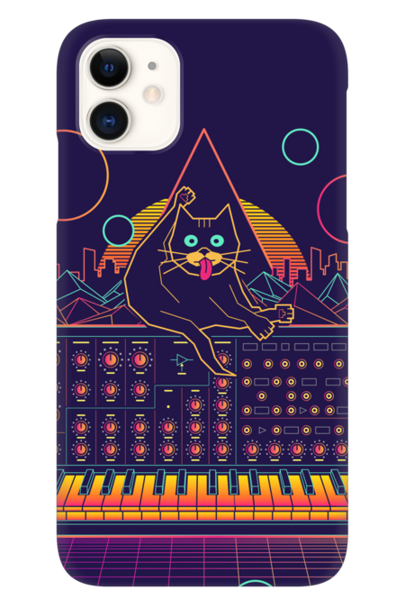 Synthwave Cat on Synthesizer