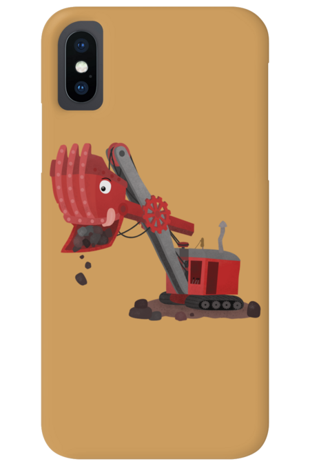 Cute red steam shovel digger cartoon illustration by thefrogfactory