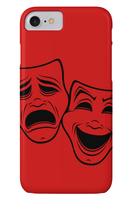 Comedy And Tragedy Theater Masks Black Line by fizzgig