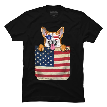 Corgi in Pocket Tshirt American Flag