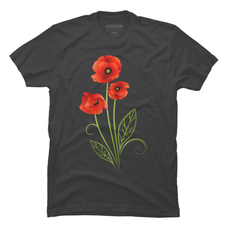 Floral Shirt. Red Poppies Flower with leaves. Summer