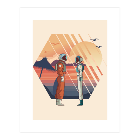 Astronauts In The Sunset Background by artado