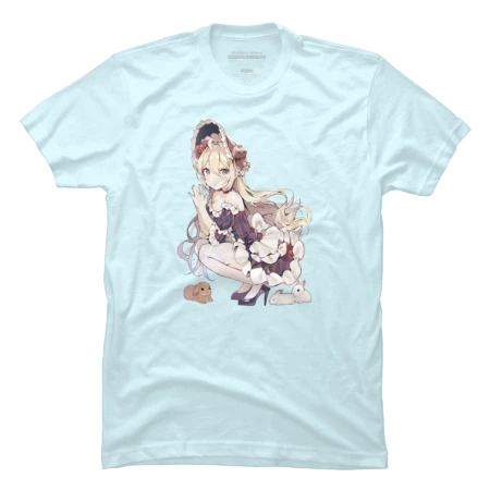 Anime Gothic Girl with Rabbits T-shirt and Accessories by OtakuFashion