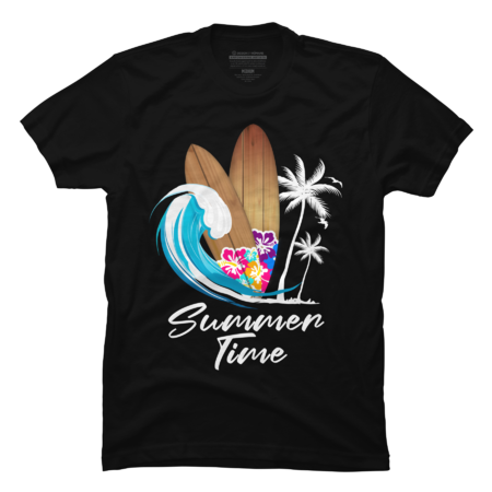 Summer Time Surf Boards Wave and Palm Trees