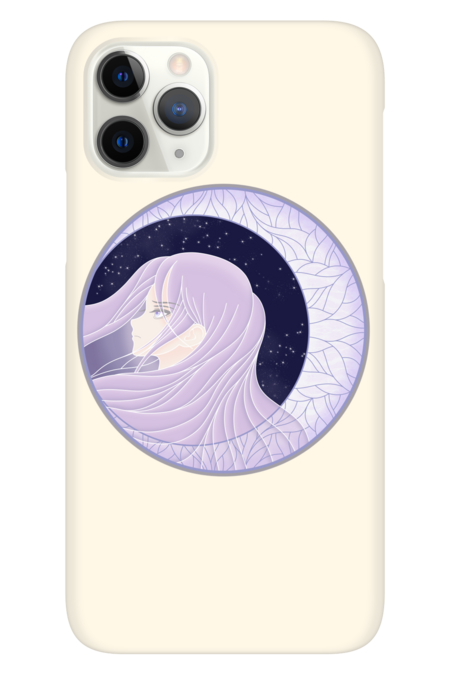 Medallion depicting a girl with a starry sky under the moon by cagedesign