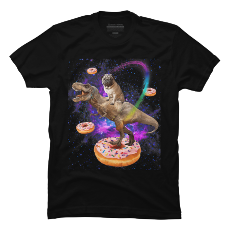 Space Pug Riding Dinosaur T-Shirt