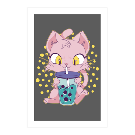 Cute Chibi Cat Drinking a Boba by SaltashDesigns