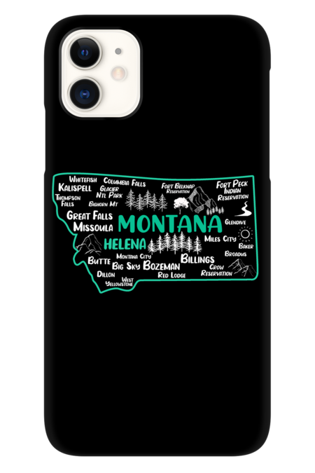 Cute map of Montana, Helena and other cities from MT
