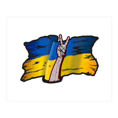 Ukraine flag and Victory sign