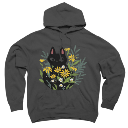 Black cat with flowers