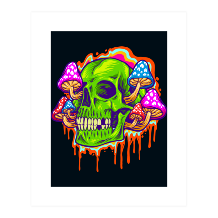 Psychedelic skull head mushrooms apparel design by ArtGraris